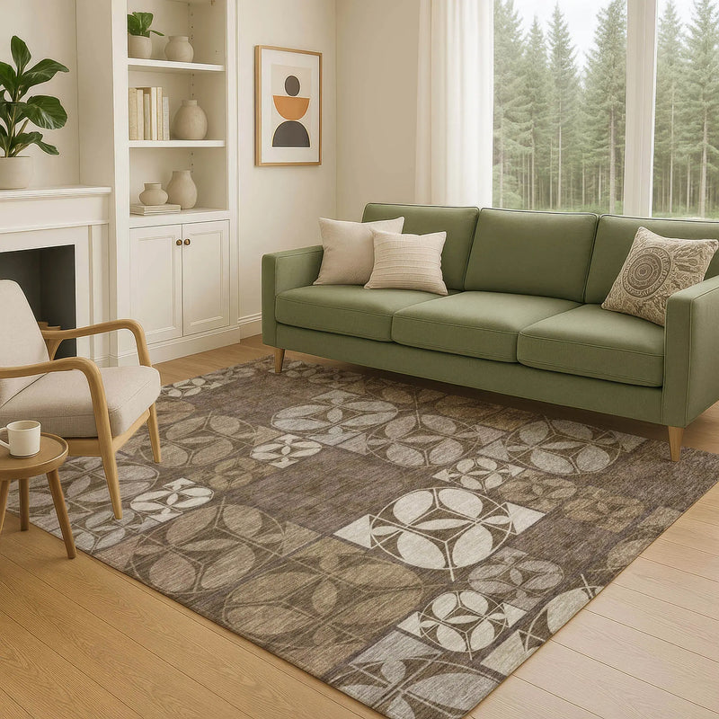 10' X 14' Chocolate And Brown Geometric Washable Indoor Outdoor Area Rug Homeroots Outdoor