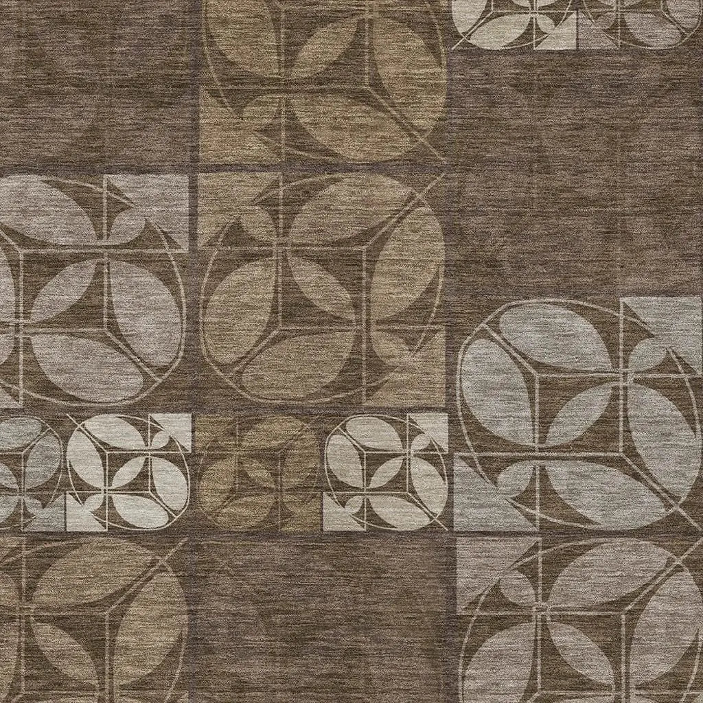 10' X 14' Chocolate And Brown Geometric Washable Indoor Outdoor Area Rug Homeroots Outdoor