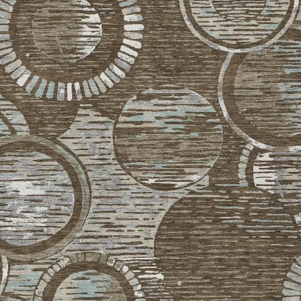 10' X 14' Chocolate And Brown Geometric Washable Indoor Outdoor Area Rug Homeroots Outdoor