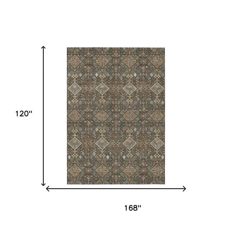 10' X 14' Chocolate And Brown Geometric Washable Indoor Outdoor Area Rug Homeroots Outdoor