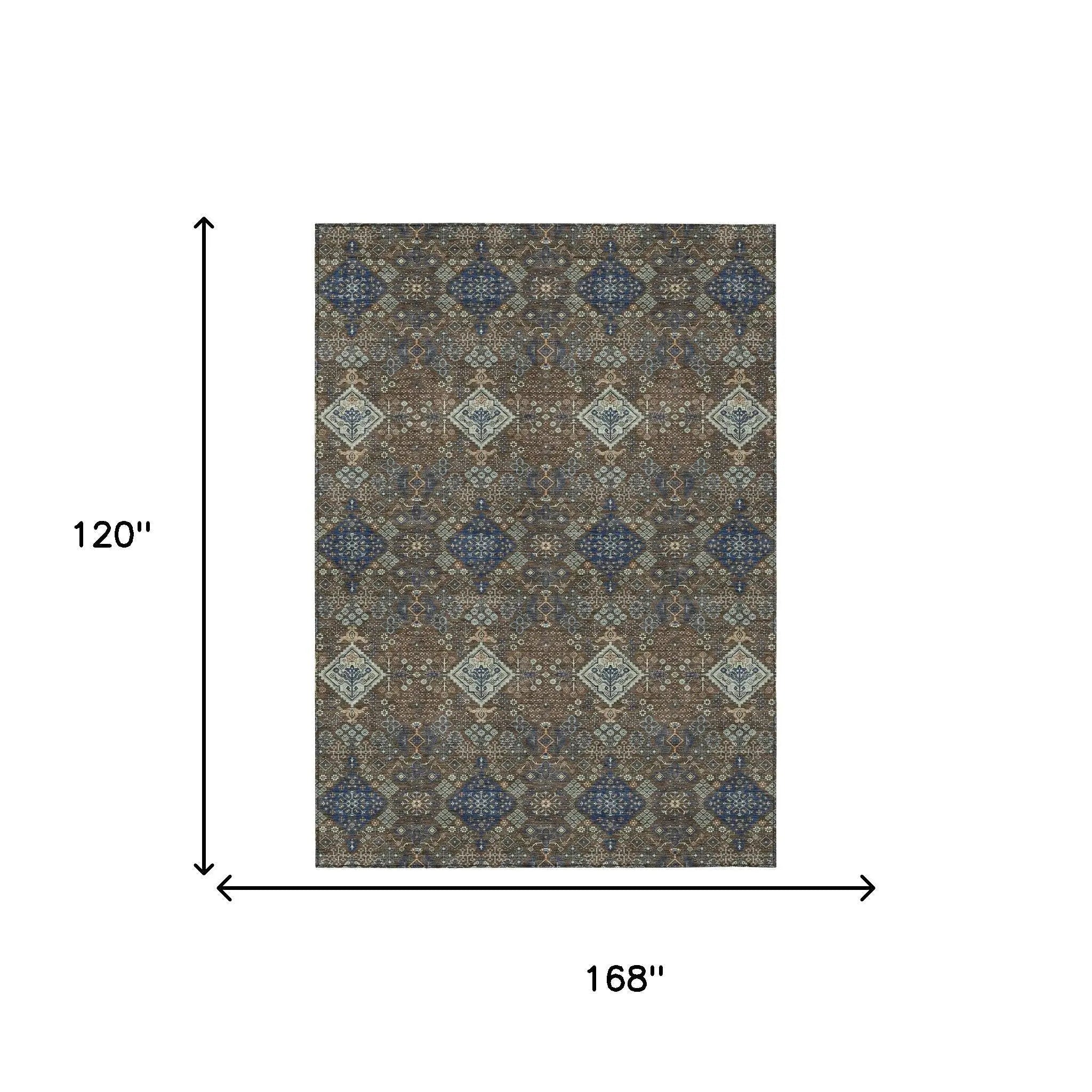 10' X 14' Chocolate And Brown Geometric Washable Indoor Outdoor Area Rug Homeroots Outdoor