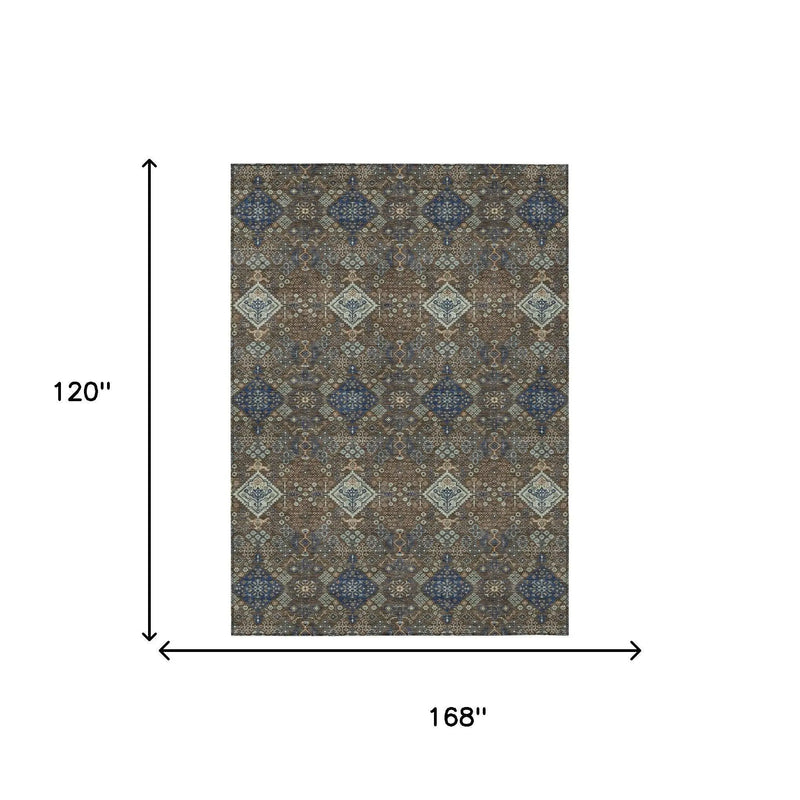 10' X 14' Chocolate And Brown Geometric Washable Indoor Outdoor Area Rug Homeroots Outdoor