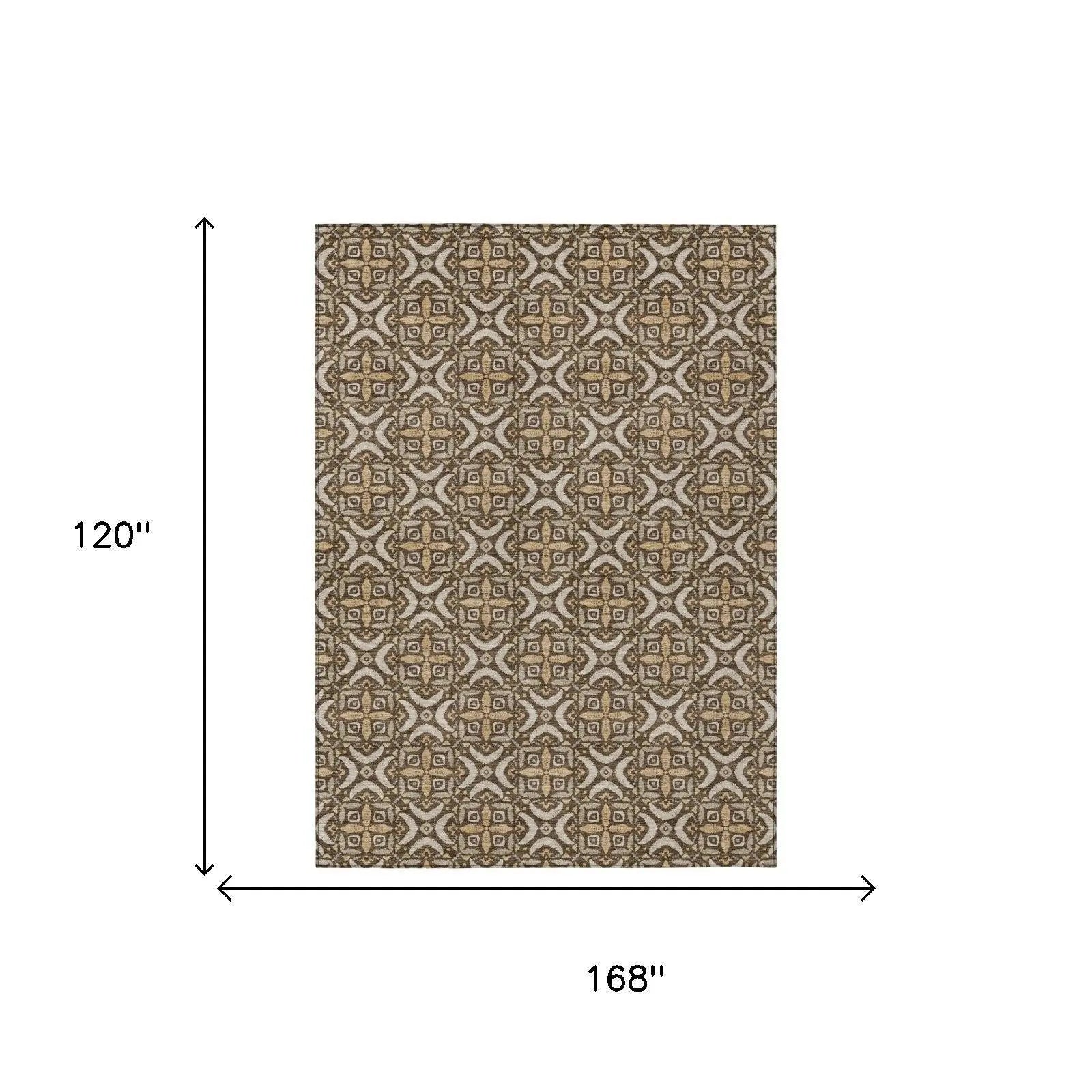 10' X 14' Chocolate And Brown Geometric Washable Indoor Outdoor Area Rug Homeroots Outdoor
