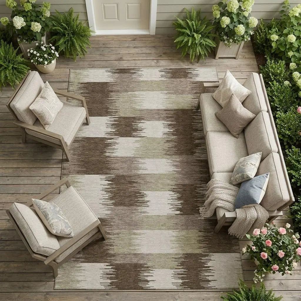 10' X 14' Chocolate And Brown Geometric Washable Indoor Outdoor Area Rug Homeroots Outdoor