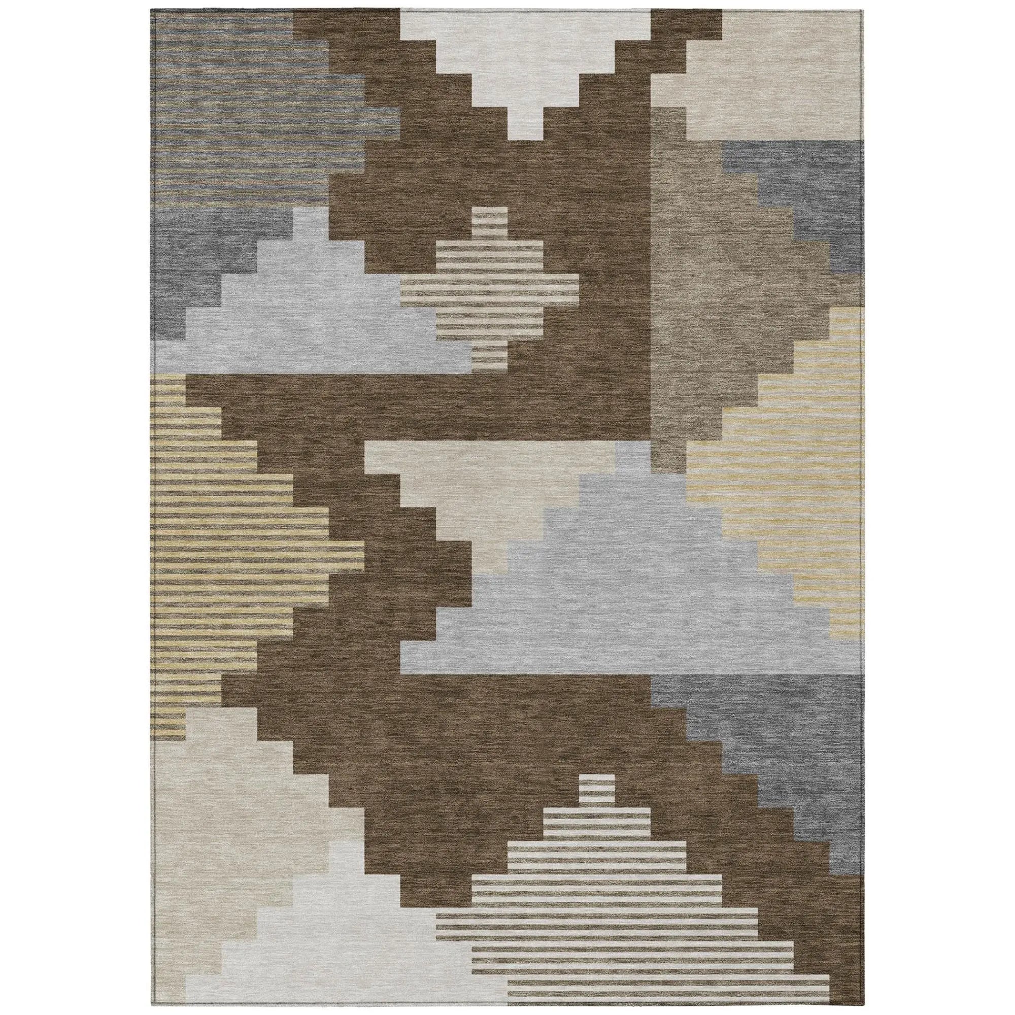 10' X 14' Chocolate And Brown Geometric Washable Indoor Outdoor Area Rug Homeroots Outdoor