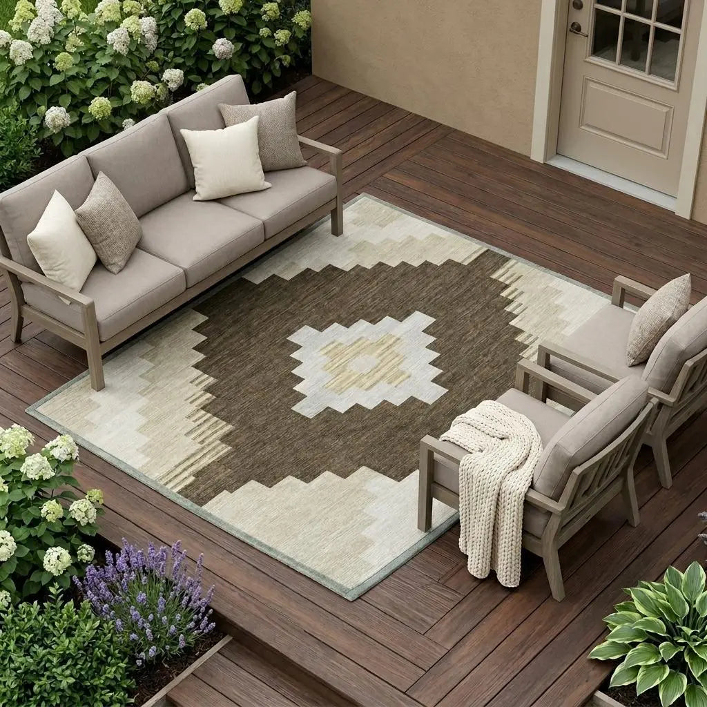 10' X 14' Chocolate And Brown Geometric Washable Indoor Outdoor Area Rug Homeroots Outdoor