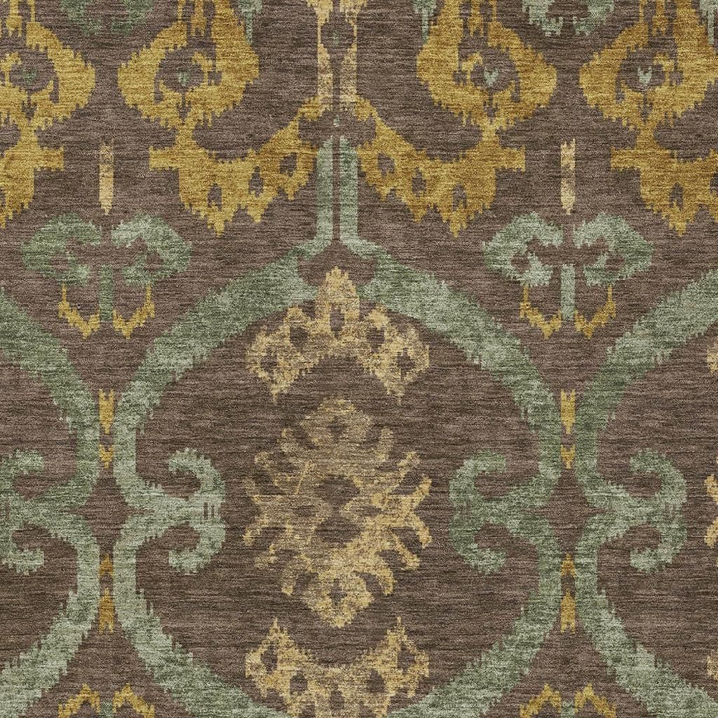 10' X 14' Chocolate And Brown Ikat Washable Indoor Outdoor Area Rug Homeroots Outdoor