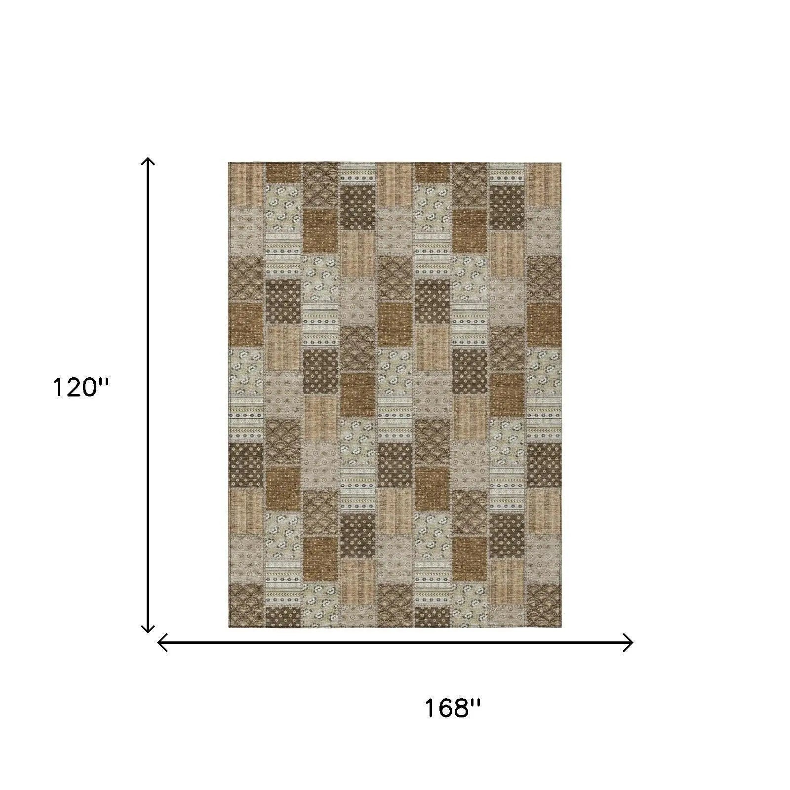 10' X 14' Chocolate And Brown Patchwork Washable Indoor Outdoor Area Rug Homeroots Outdoor