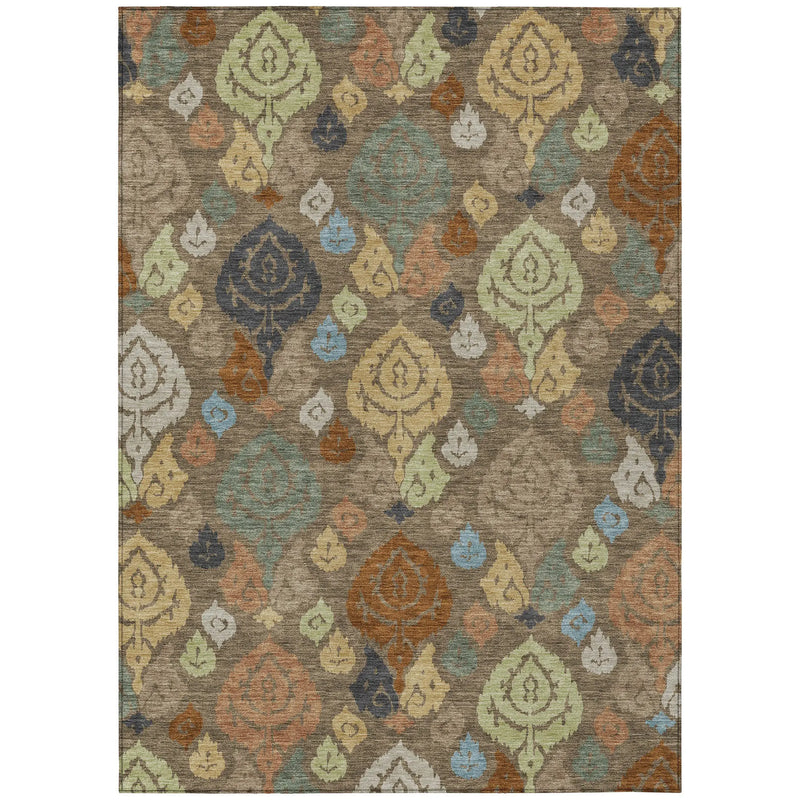 10' X 14' Chocolate And Charcoal Damask Washable Indoor Outdoor Area Rug Homeroots Outdoor