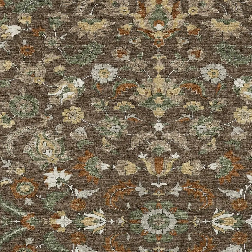 10' X 14' Chocolate And Charcoal Floral Medallion Washable Indoor Outdoor Area Rug Homeroots Outdoor