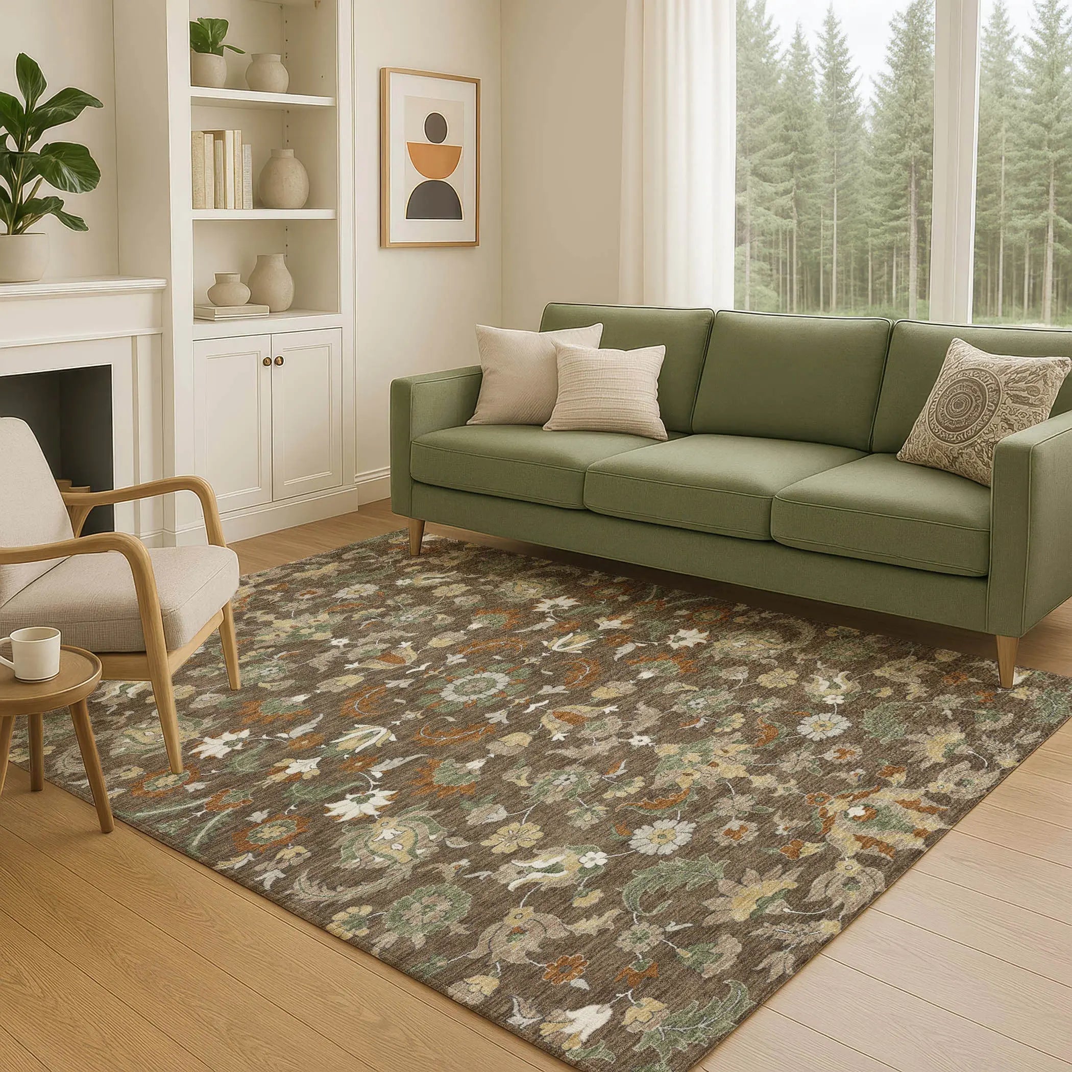 10' X 14' Chocolate And Charcoal Floral Medallion Washable Indoor Outdoor Area Rug Homeroots Outdoor