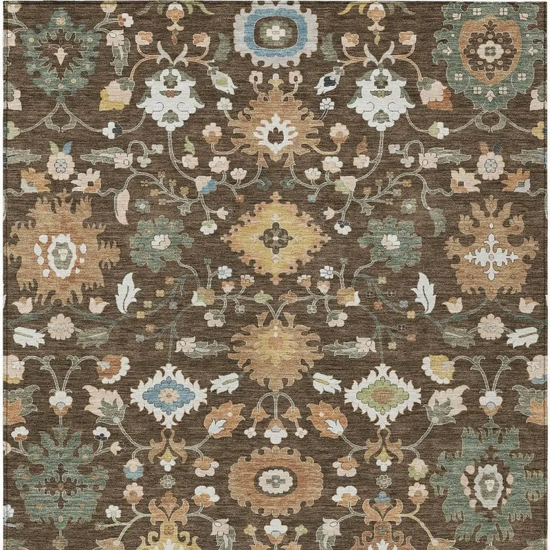 10' X 14' Chocolate And Copper Floral Medallion Washable Indoor Outdoor Area Rug Homeroots Outdoor