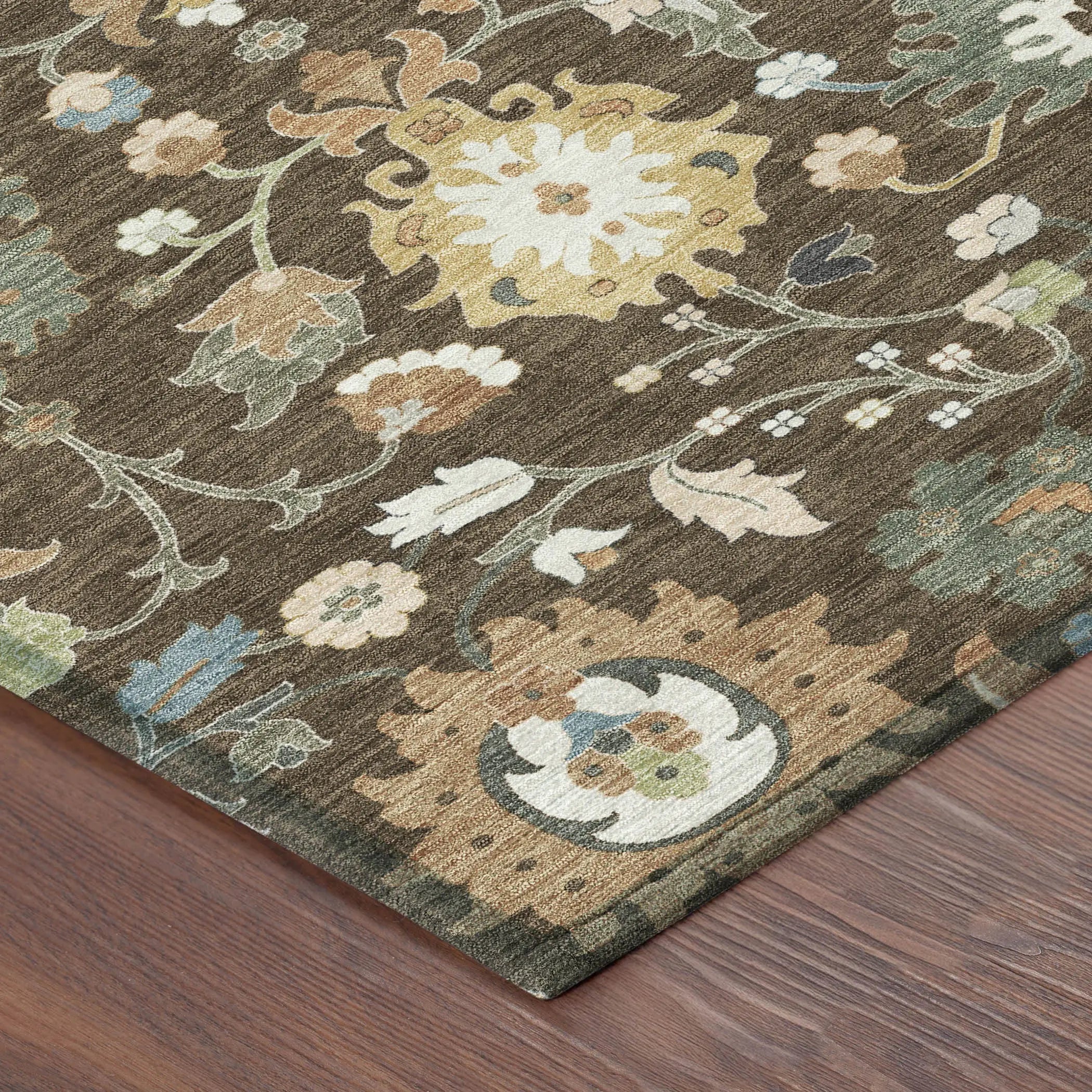 10' X 14' Chocolate And Copper Floral Medallion Washable Indoor Outdoor Area Rug Homeroots Outdoor