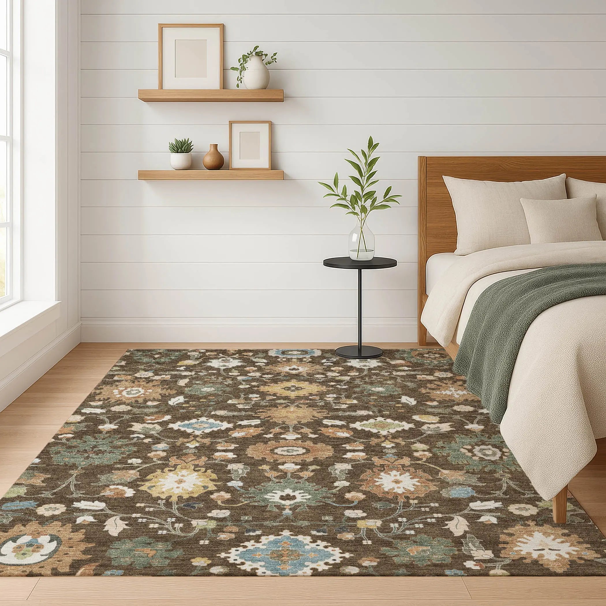 10' X 14' Chocolate And Copper Floral Medallion Washable Indoor Outdoor Area Rug Homeroots Outdoor