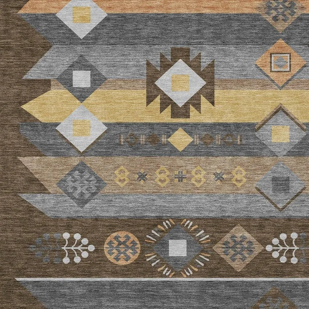 10' X 14' Chocolate And Copper Geometric Washable Indoor Outdoor Area Rug Homeroots Outdoor