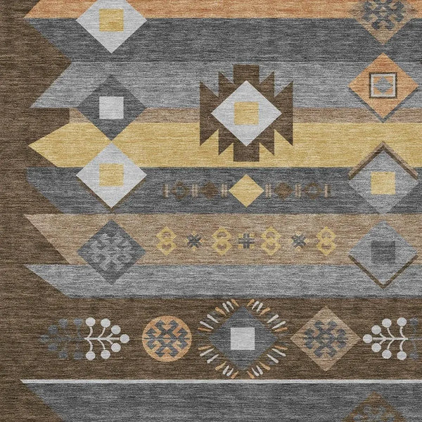 10' X 14' Chocolate And Copper Geometric Washable Indoor Outdoor Area Rug Homeroots Outdoor