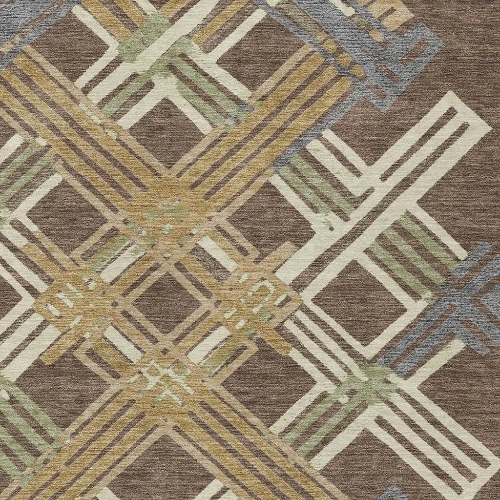 10' X 14' Chocolate And Gold Geometric Washable Indoor Outdoor Area Rug Homeroots Outdoor