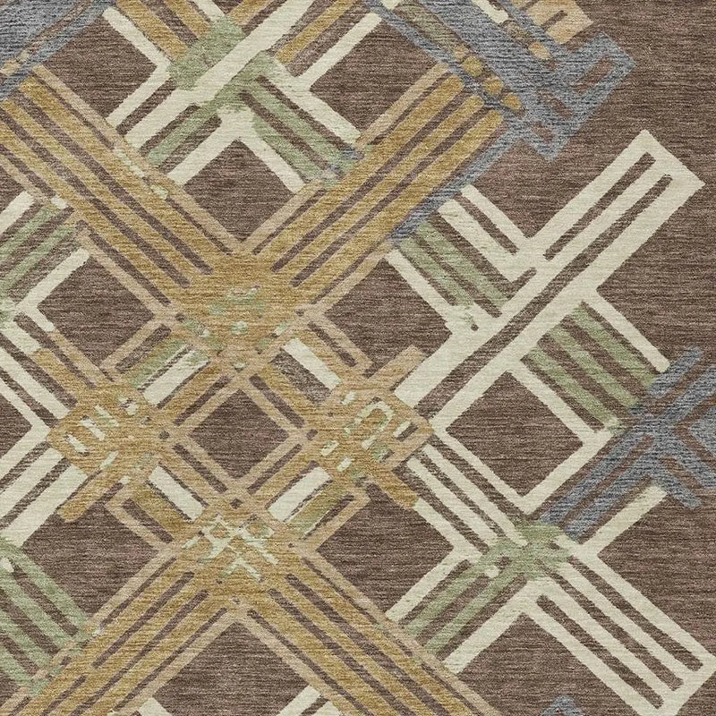 10' X 14' Chocolate And Gold Geometric Washable Indoor Outdoor Area Rug Homeroots Outdoor