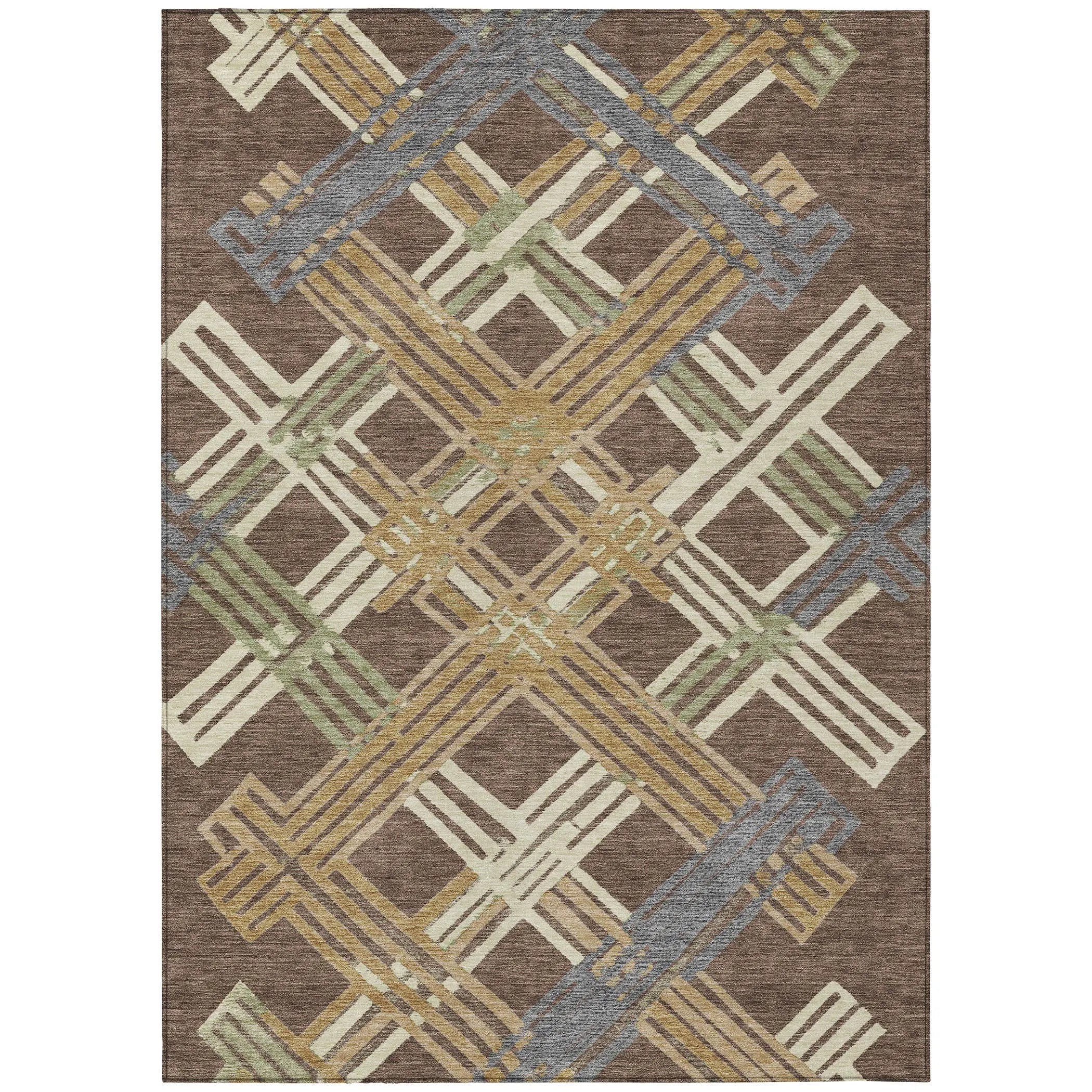 10' X 14' Chocolate And Gold Geometric Washable Indoor Outdoor Area Rug Homeroots Outdoor