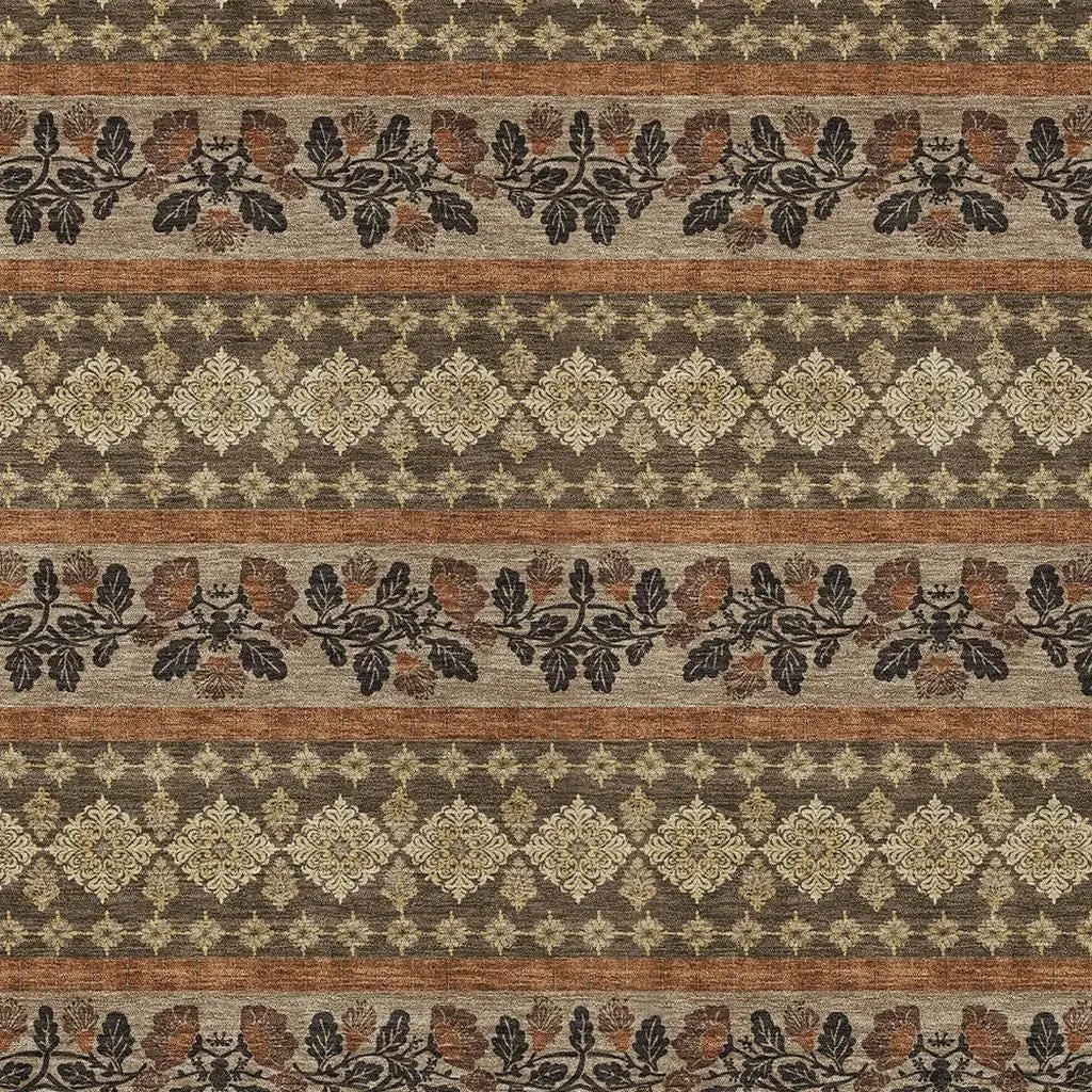 10' X 14' Chocolate And Gold Striped Washable Indoor Outdoor Area Rug Homeroots Outdoor