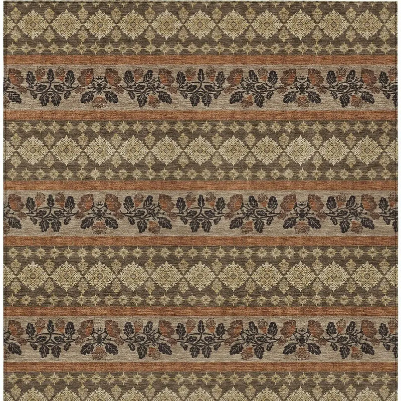 10' X 14' Chocolate And Gold Striped Washable Indoor Outdoor Area Rug Homeroots Outdoor