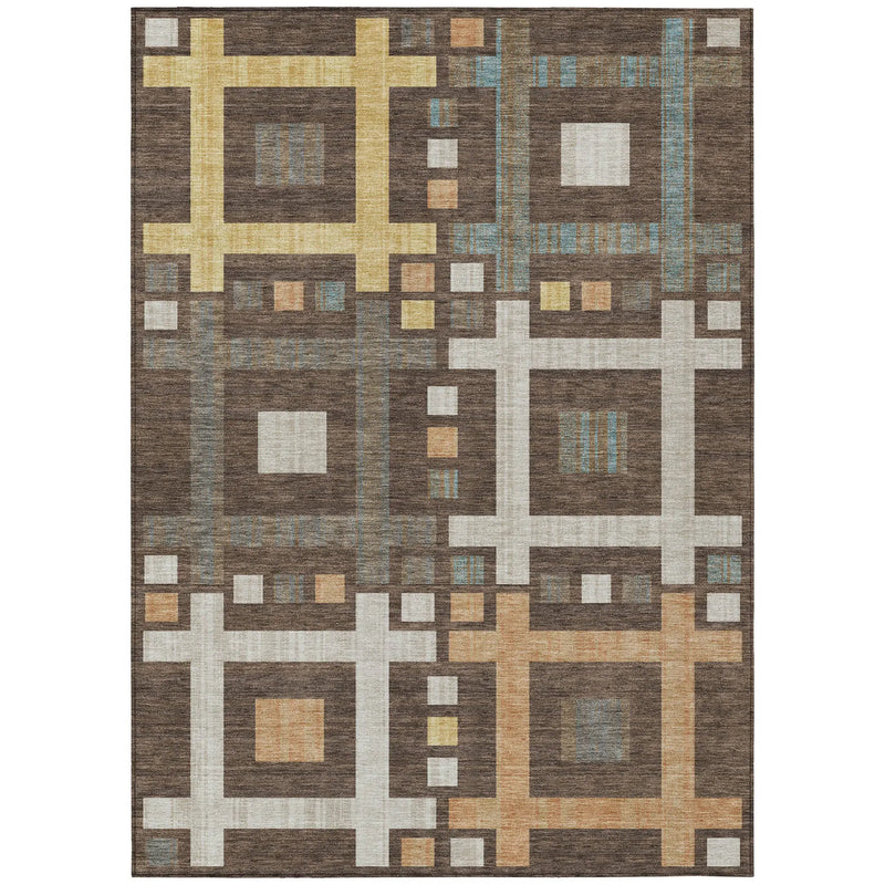 10' X 14' Chocolate And Graphite Geometric Washable Indoor Outdoor Area Rug Homeroots Outdoor