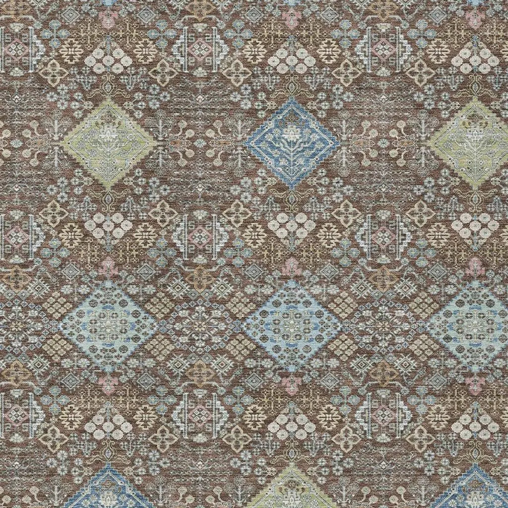 10' X 14' Chocolate And Green Oriental Washable Indoor Outdoor Area Rug Homeroots Outdoor