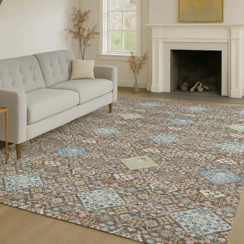 10' X 14' Chocolate And Green Oriental Washable Indoor Outdoor Area Rug Homeroots Outdoor
