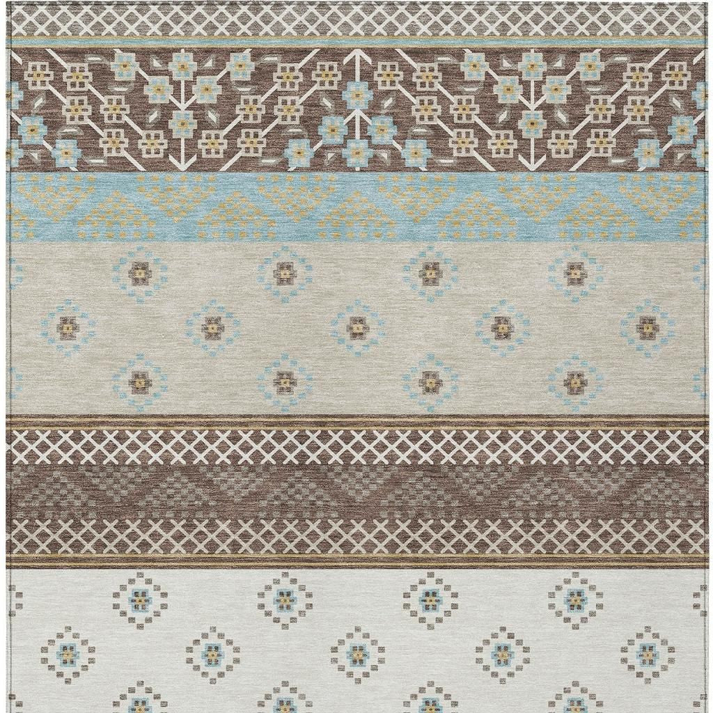10' X 14' Chocolate And Green Striped Washable Indoor Outdoor Area Rug Homeroots Outdoor