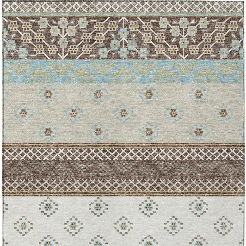 10' X 14' Chocolate And Green Striped Washable Indoor Outdoor Area Rug Homeroots Outdoor
