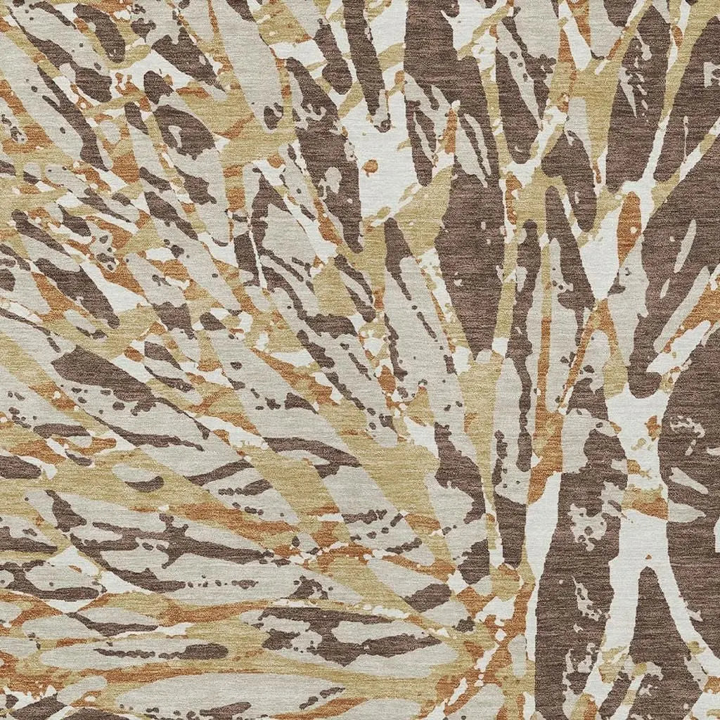 10' X 14' Chocolate And Ivory Abstract Washable Indoor Outdoor Area Rug Homeroots Outdoor