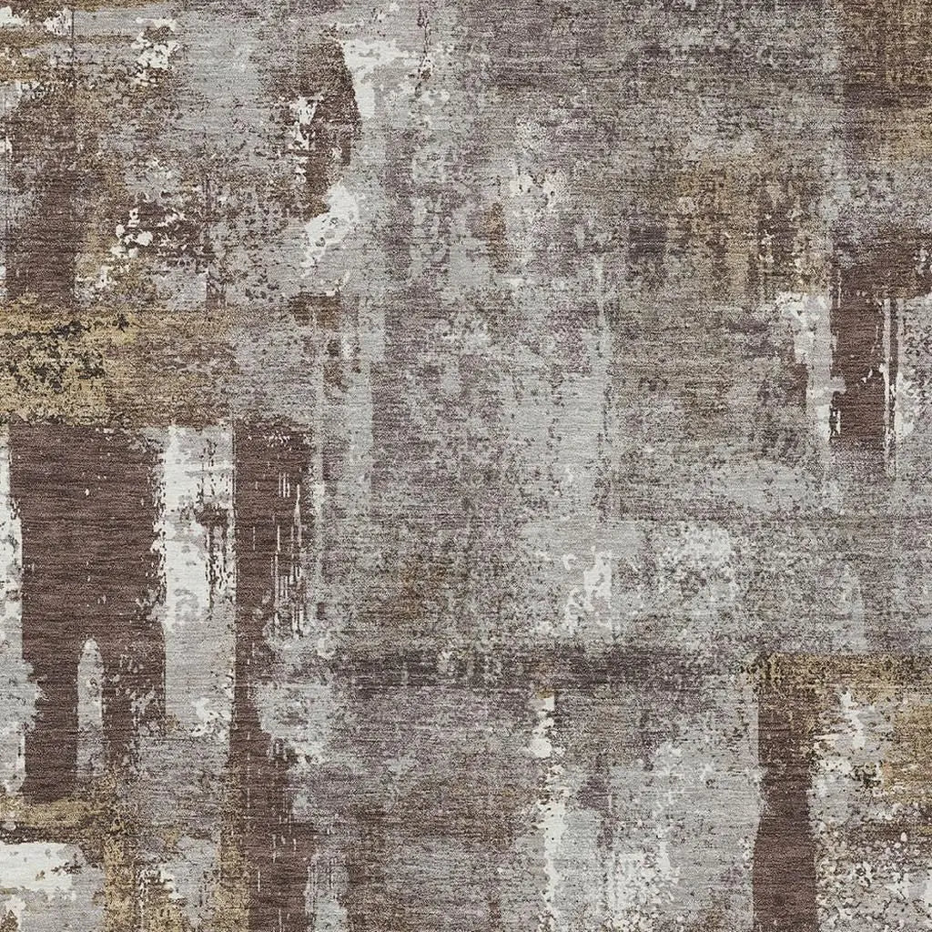 10' X 14' Chocolate And Ivory Abstract Washable Indoor Outdoor Area Rug Homeroots Outdoor
