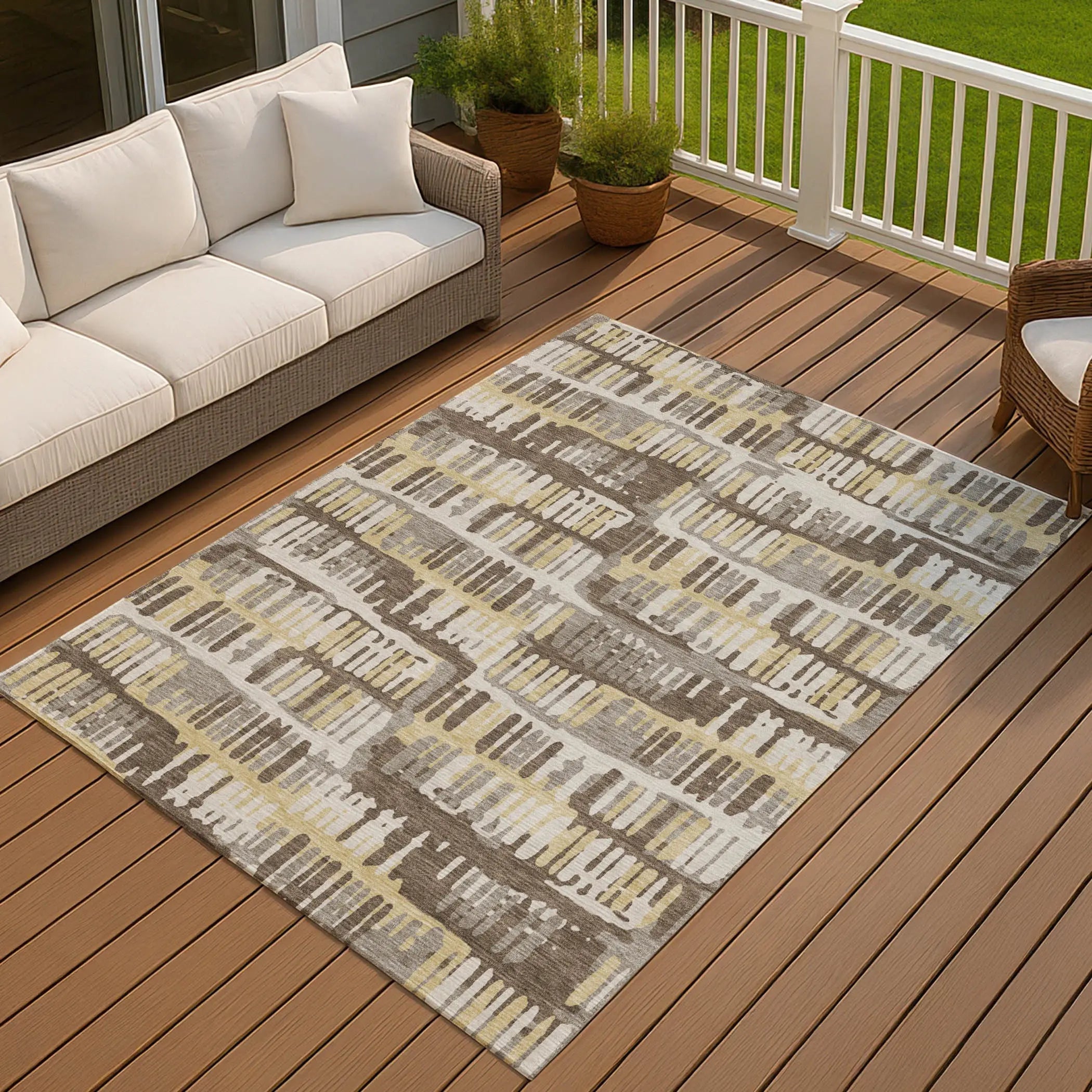 10' X 14' Chocolate And Ivory Abstract Washable Indoor Outdoor Area Rug Homeroots Outdoor