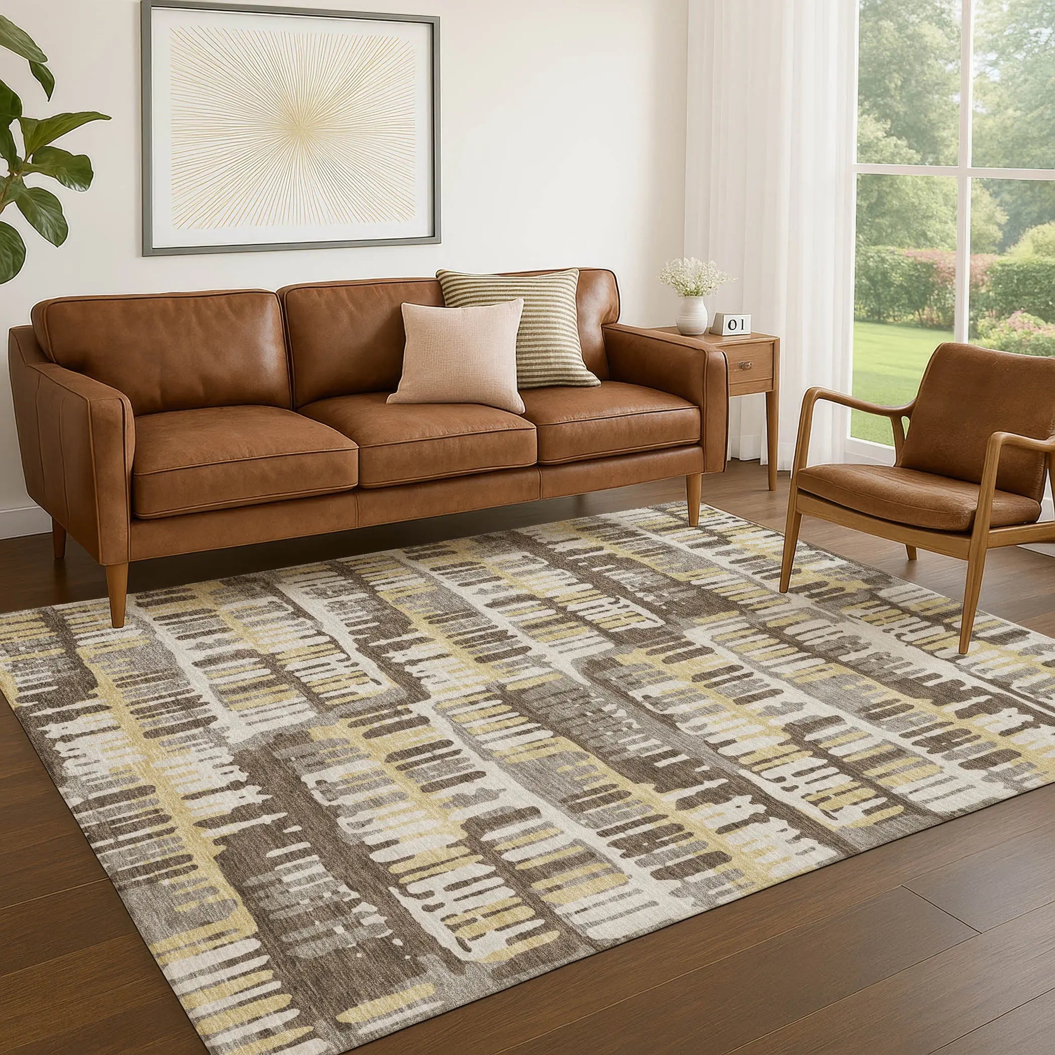 10' X 14' Chocolate And Ivory Abstract Washable Indoor Outdoor Area Rug Homeroots Outdoor