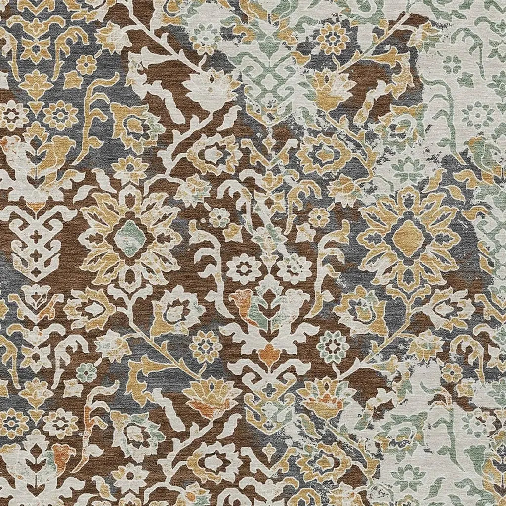 10' X 14' Chocolate And Ivory Geometric Washable Indoor Outdoor Area Rug Homeroots Outdoor