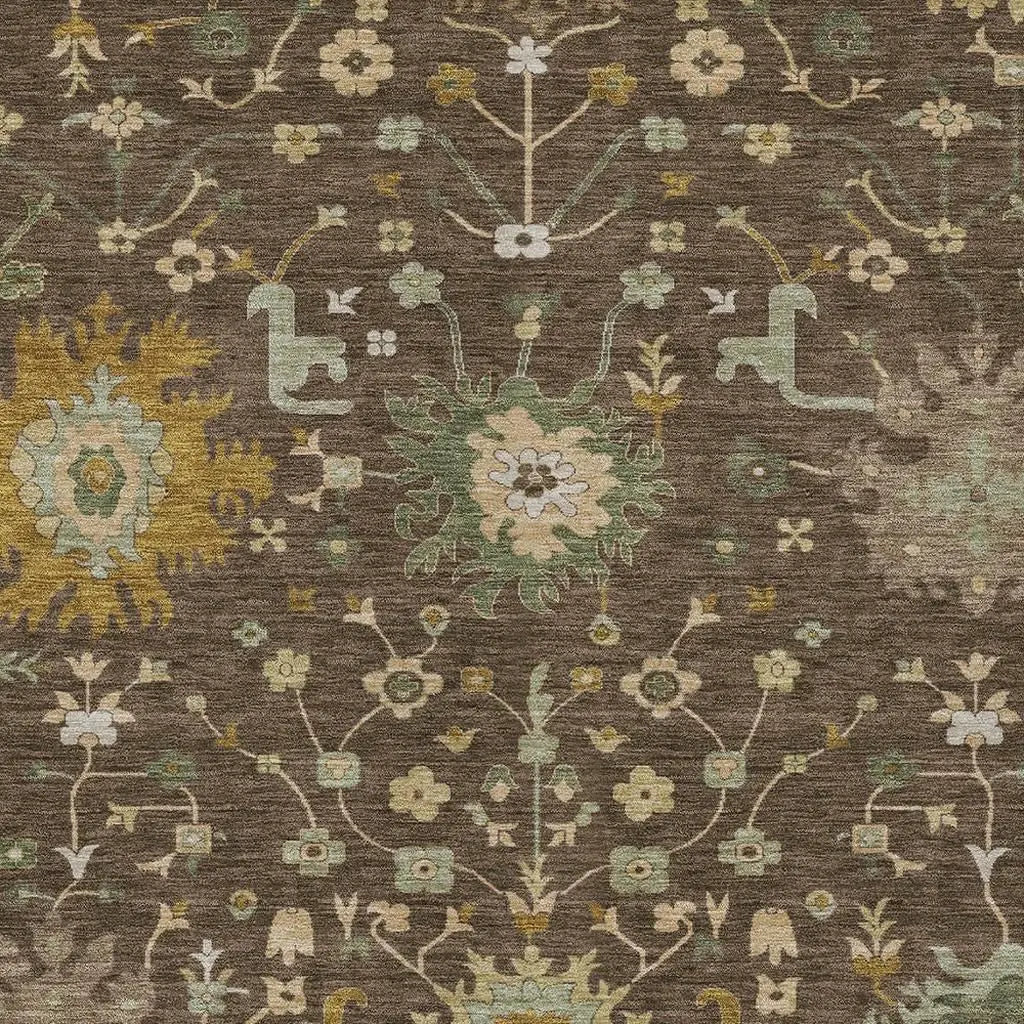 10' X 14' Chocolate And Olive Green Faux Bois Washable Indoor Outdoor Area Rug Homeroots Outdoor