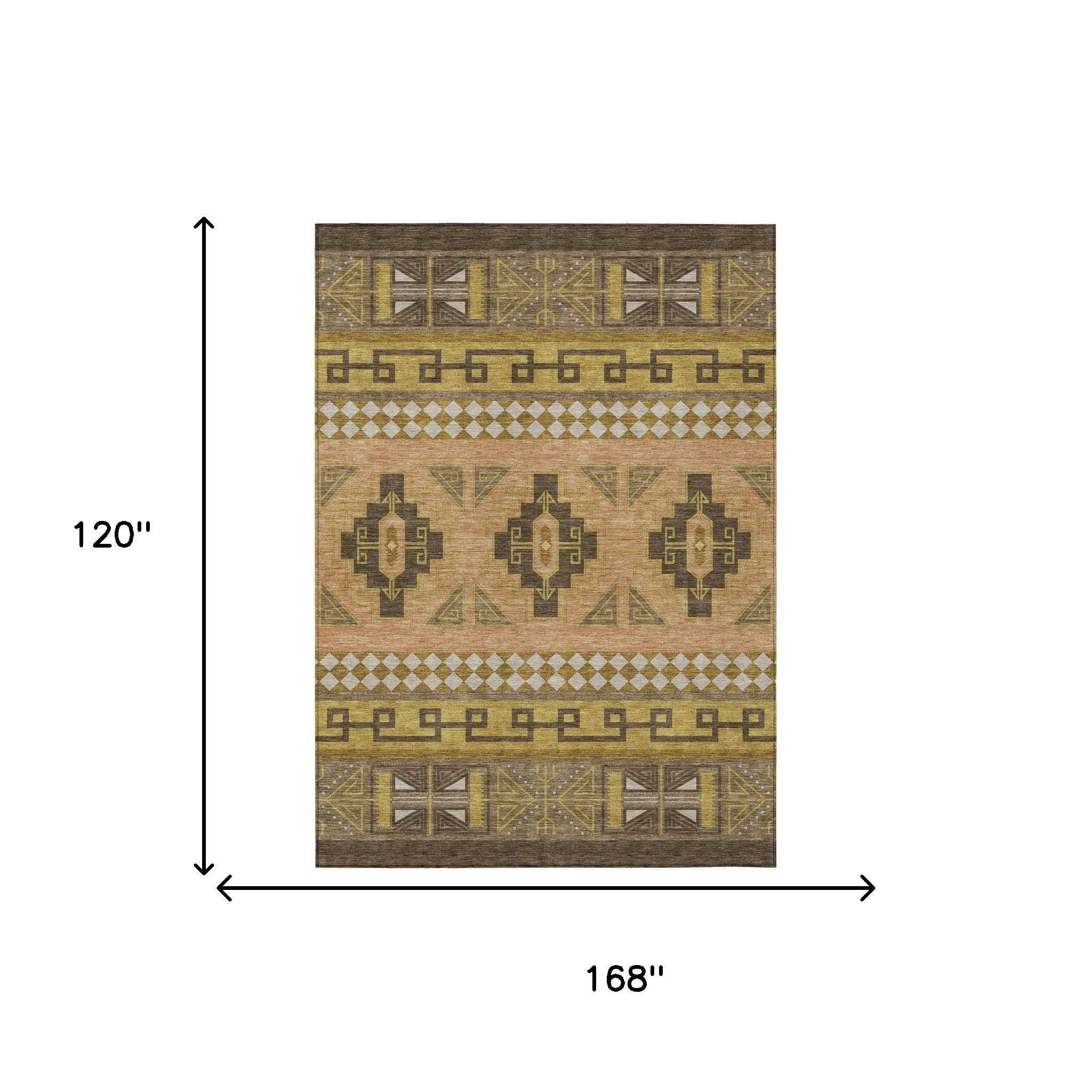 10' X 14' Chocolate And Olive Green Tribal Washable Indoor Outdoor Area Rug Homeroots Outdoor