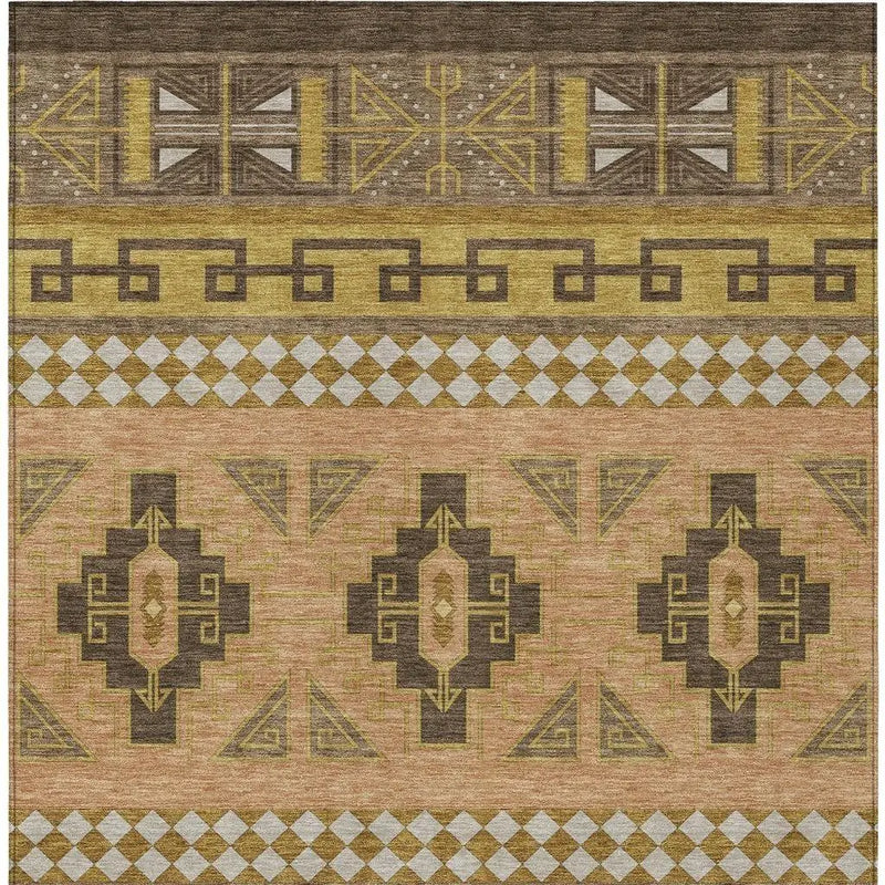 10' X 14' Chocolate And Olive Green Tribal Washable Indoor Outdoor Area Rug Homeroots Outdoor