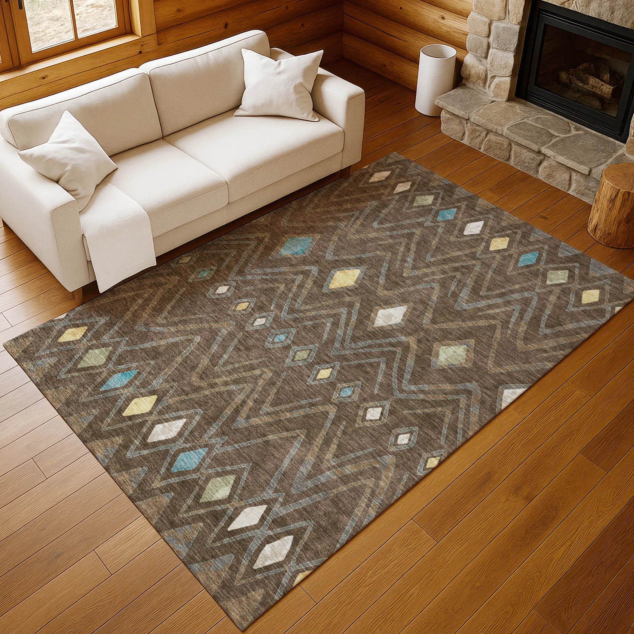 10' X 14' Chocolate And Orange Geometric Washable Indoor Outdoor Area Rug Homeroots Outdoor