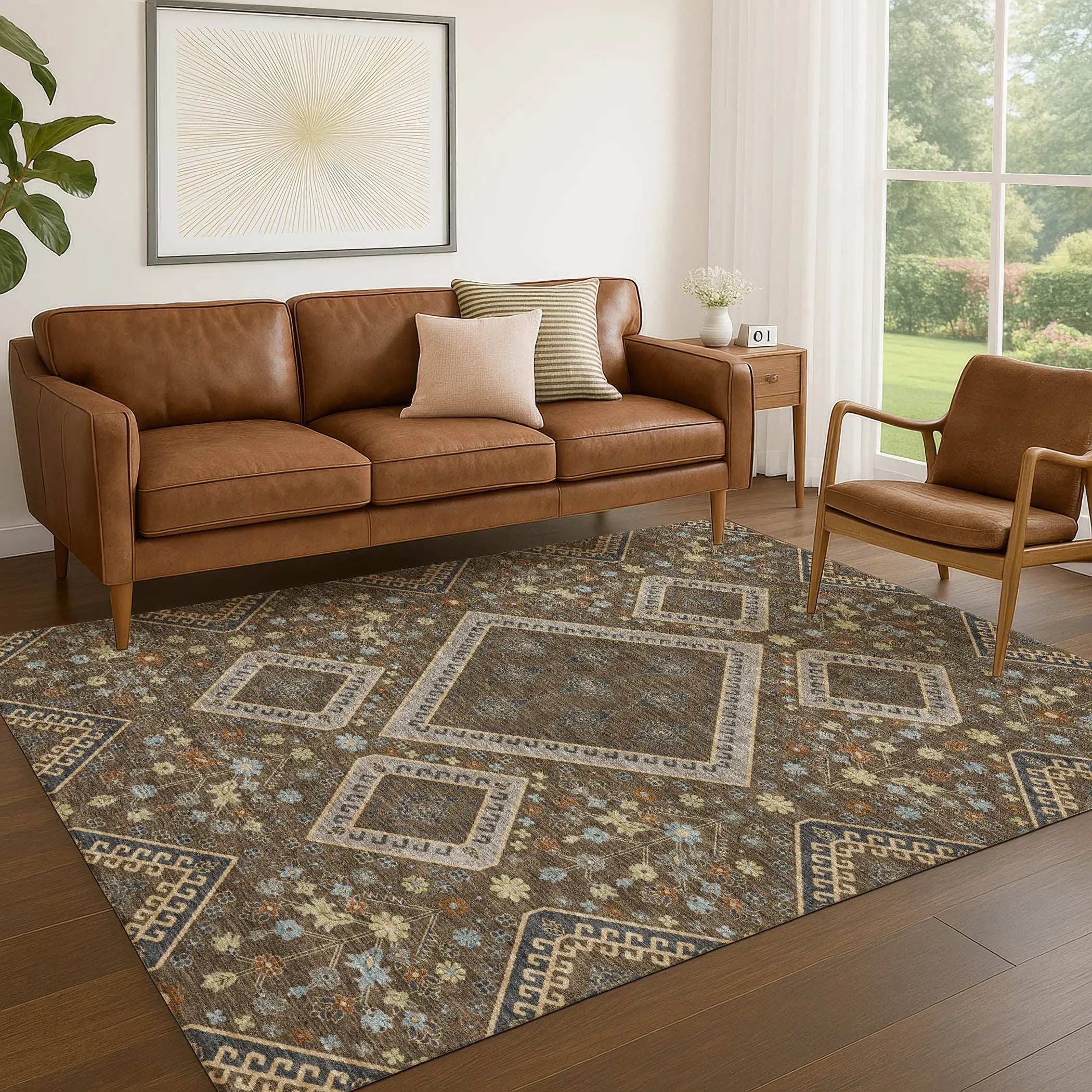 10' X 14' Chocolate And Orange Medallion Washable Indoor Outdoor Area Rug Homeroots Outdoor