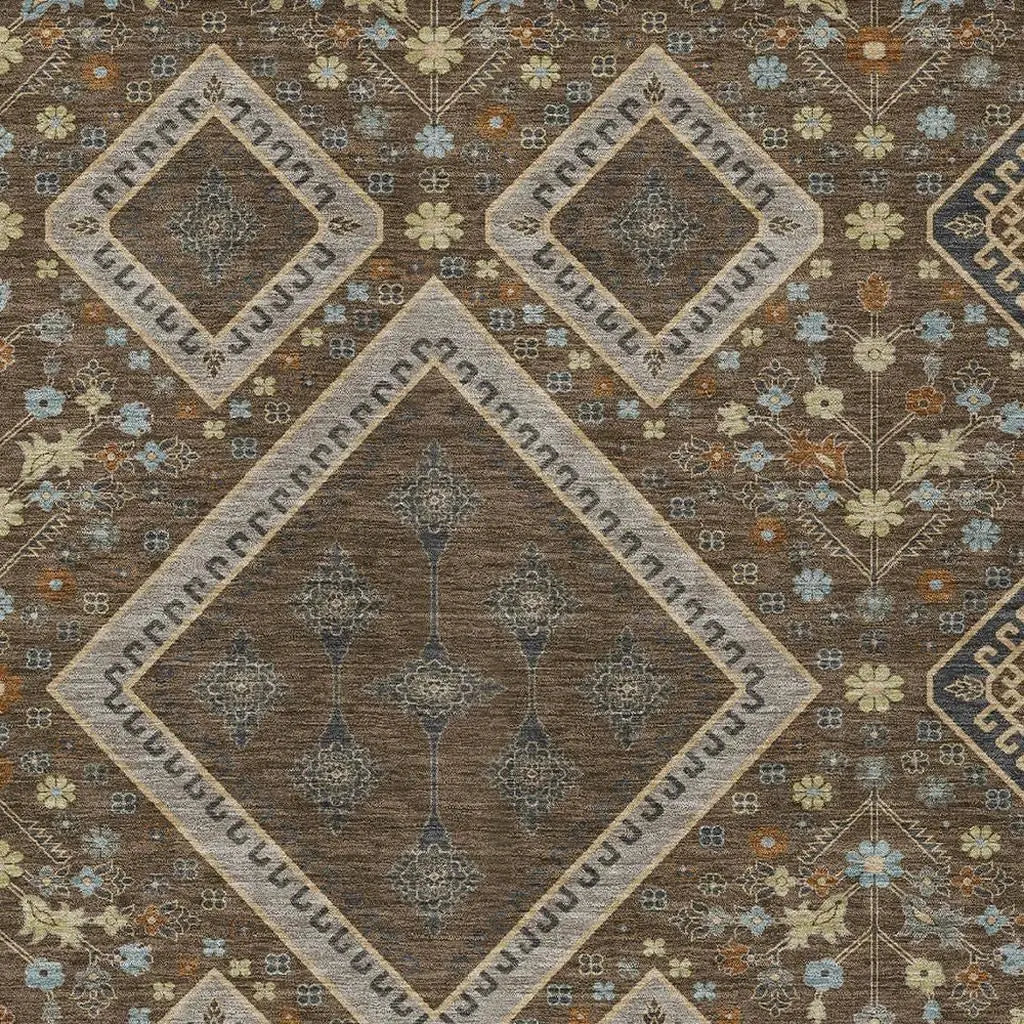 10' X 14' Chocolate And Orange Medallion Washable Indoor Outdoor Area Rug Homeroots Outdoor