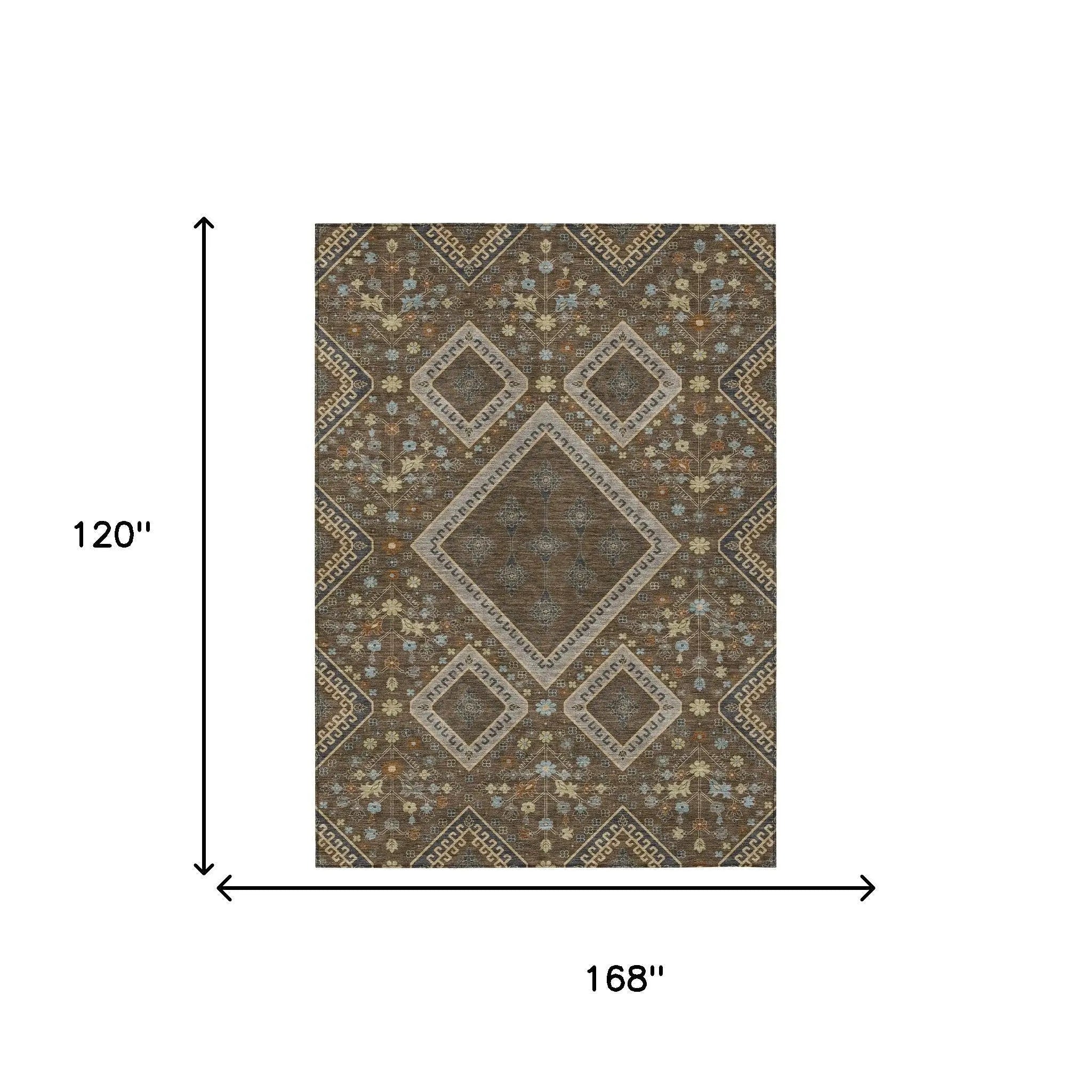 10' X 14' Chocolate And Orange Medallion Washable Indoor Outdoor Area Rug Homeroots Outdoor