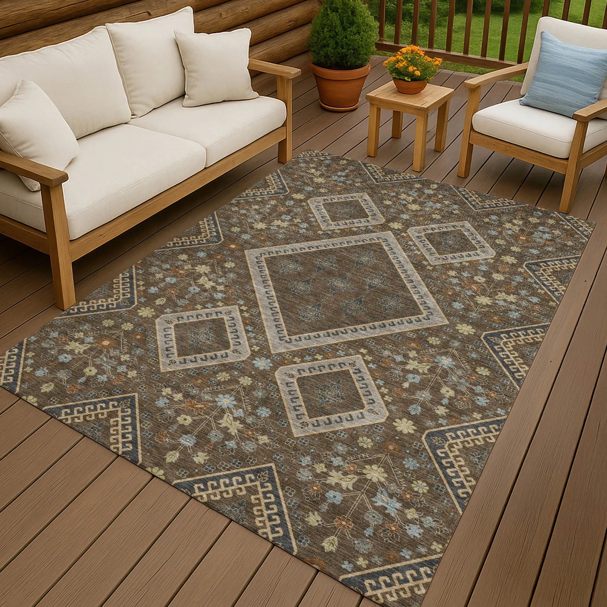 10' X 14' Chocolate And Orange Medallion Washable Indoor Outdoor Area Rug Homeroots Outdoor