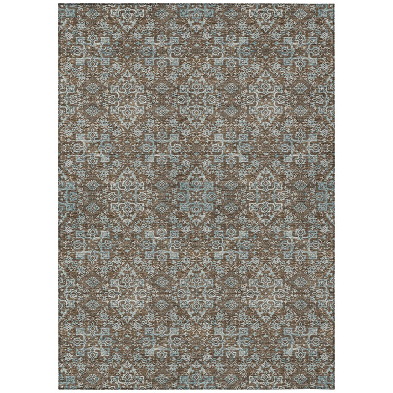 10' X 14' Chocolate And Pearl Oriental Washable Indoor Outdoor Area Rug Homeroots Outdoor