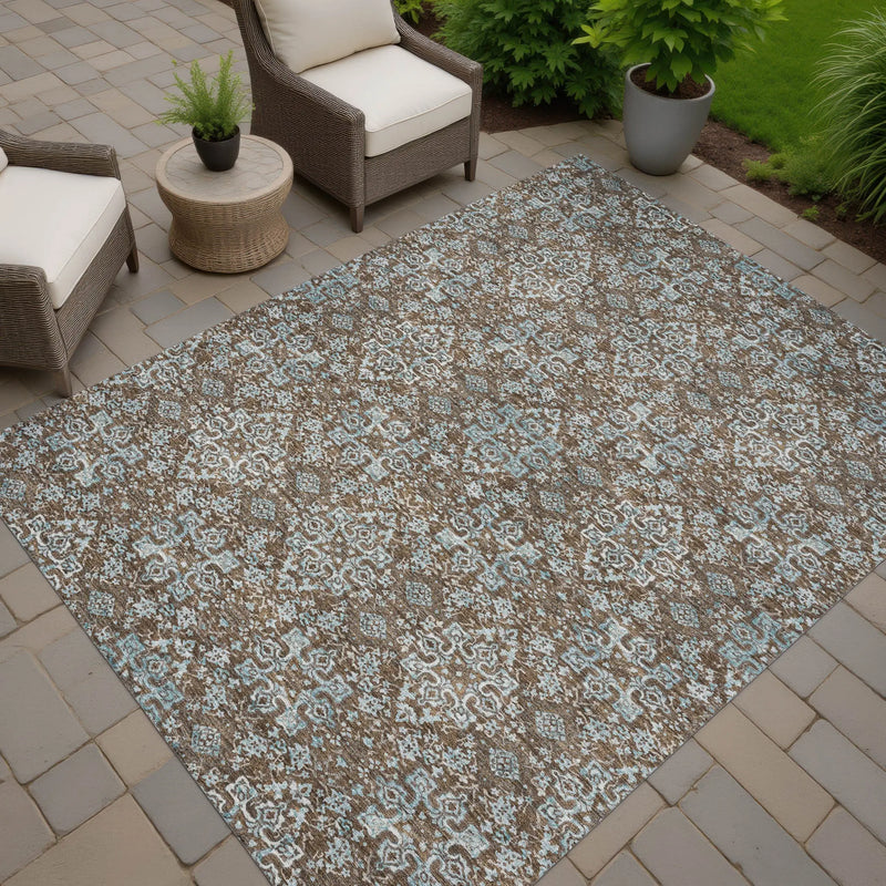 10' X 14' Chocolate And Pearl Oriental Washable Indoor Outdoor Area Rug Homeroots Outdoor