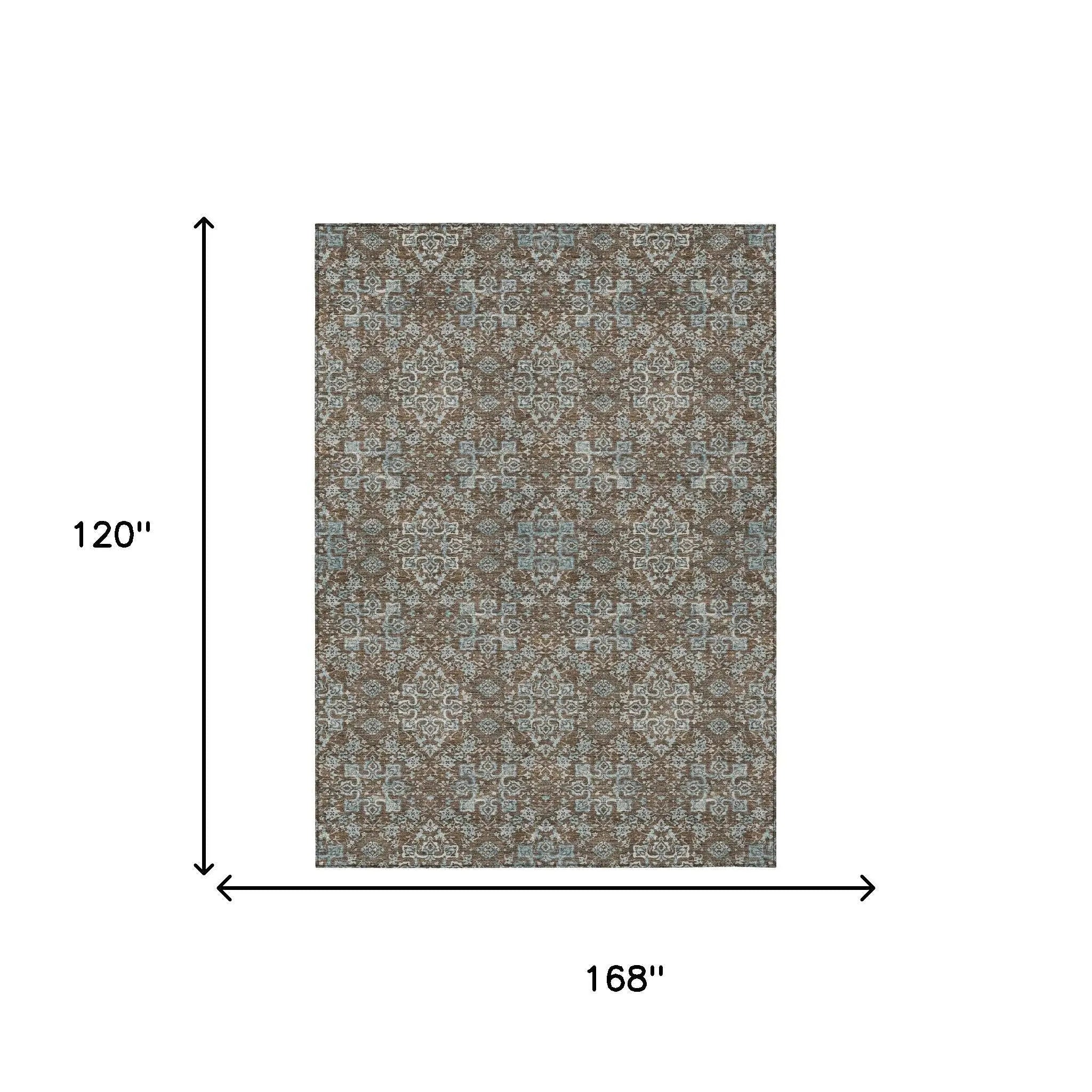 10' X 14' Chocolate And Pearl Oriental Washable Indoor Outdoor Area Rug Homeroots Outdoor