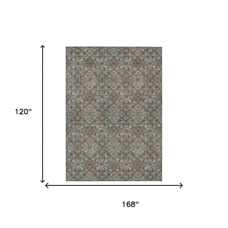 10' X 14' Chocolate And Pearl Oriental Washable Indoor Outdoor Area Rug Homeroots Outdoor