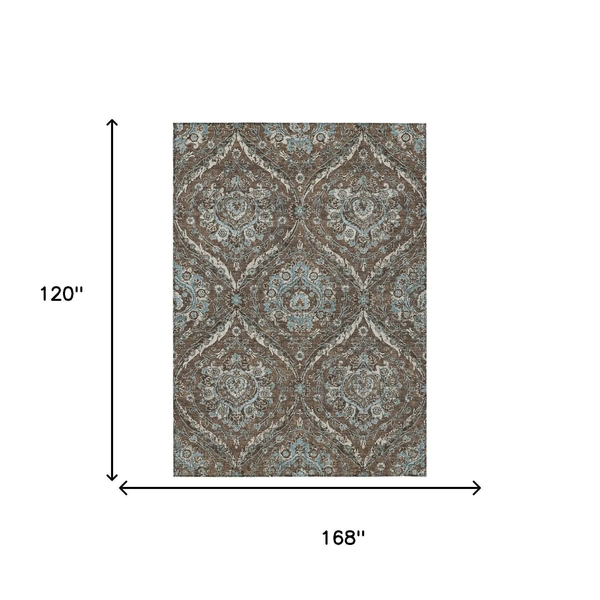 10' X 14' Chocolate And Silver Floral Washable Indoor Outdoor Area Rug Homeroots Outdoor