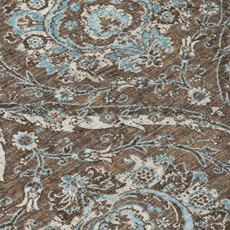 10' X 14' Chocolate And Silver Floral Washable Indoor Outdoor Area Rug Homeroots Outdoor