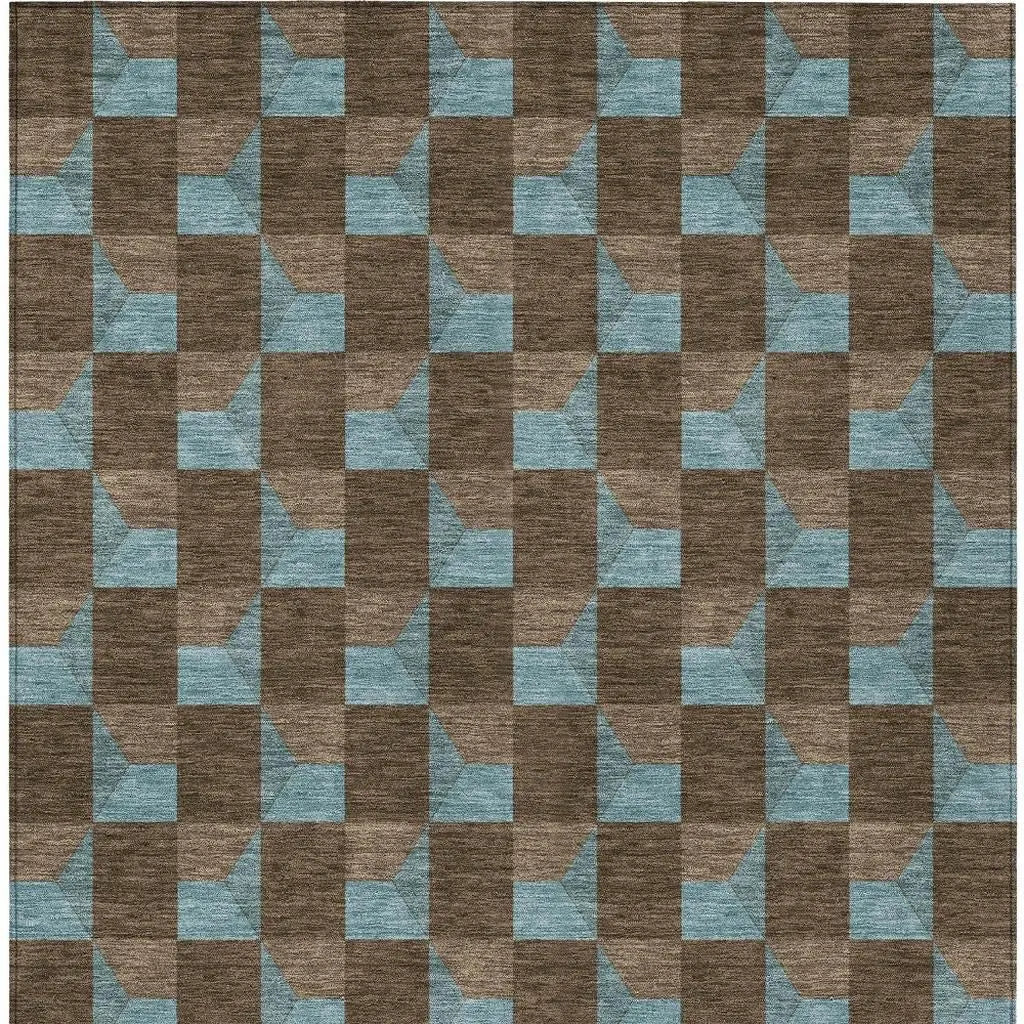 10' X 14' Chocolate And Silver Geometric Washable Indoor Outdoor Area Rug Homeroots Outdoor